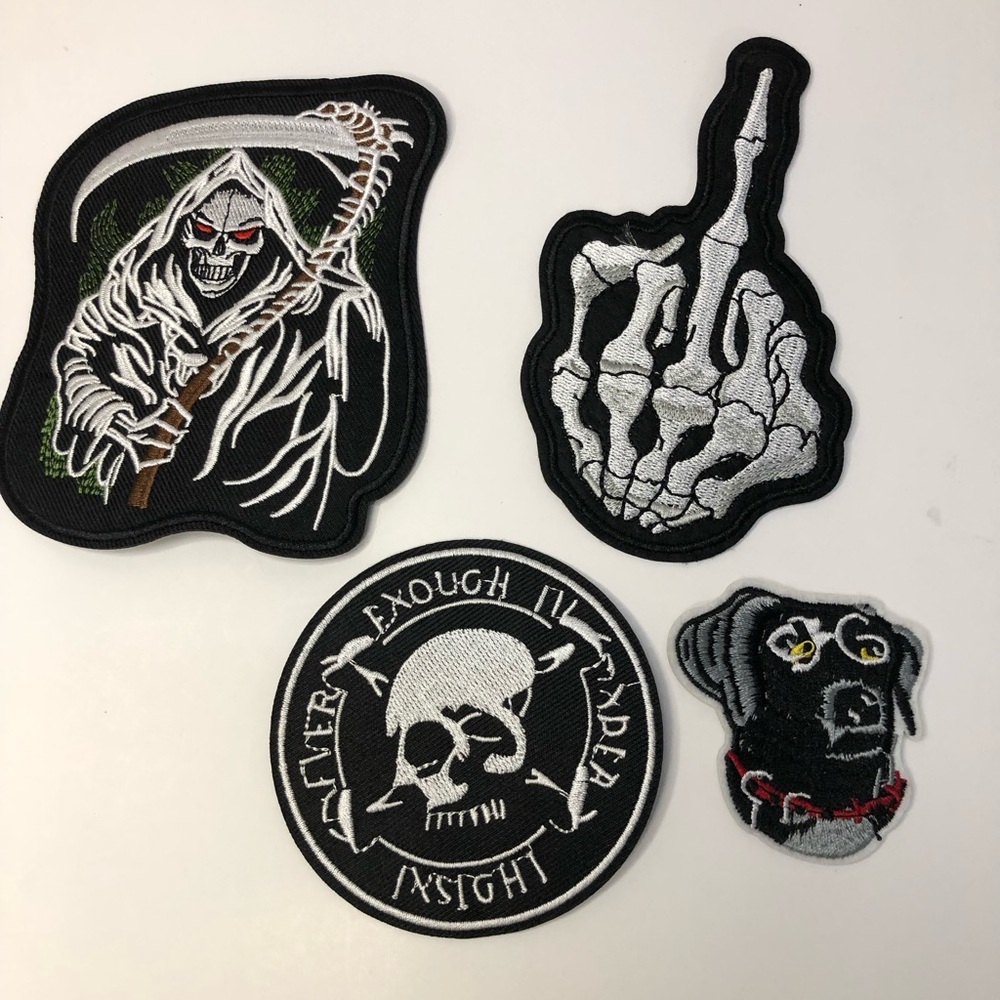 GRIM REAPER Skeleton hand Dog Skull Embroidery Iron On Patch lot Goth Biker